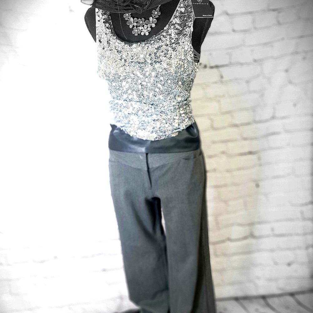 🩶 SPARKLING TANK, & BLACK FAX LRATHER TIE-BELT